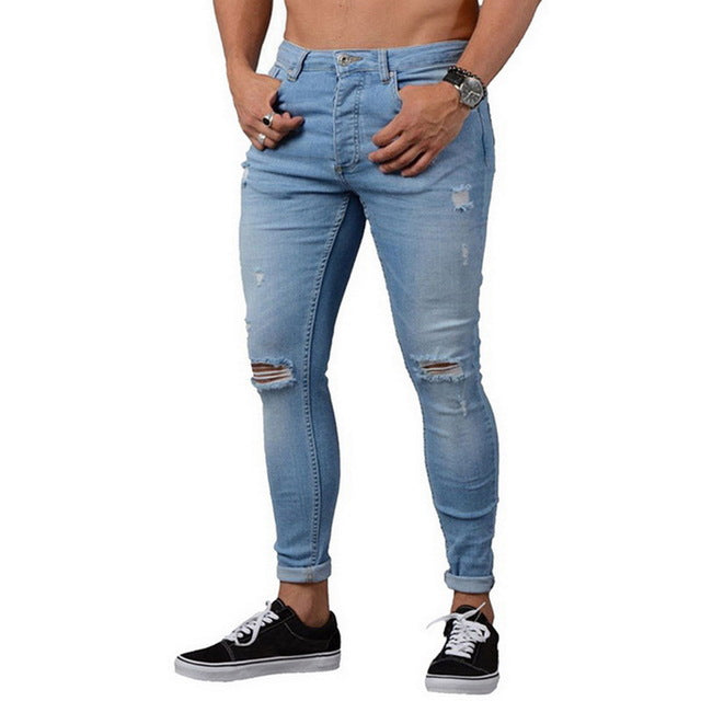 Mens Ripped Jeans for men Casual Black Blue Skinny slim