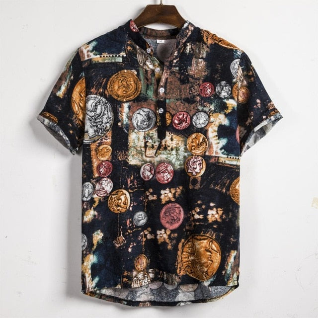 MJARTORIA  Summer Man Shirt  Ethnic Printed