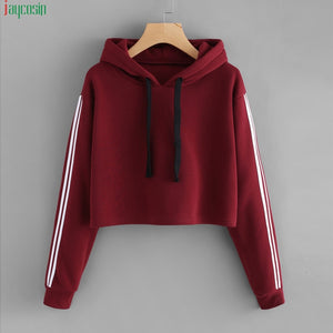 JAYCOSIN fashion cropped sweatshirt women Striped Long Sleeve Hoodie Sweatshirt