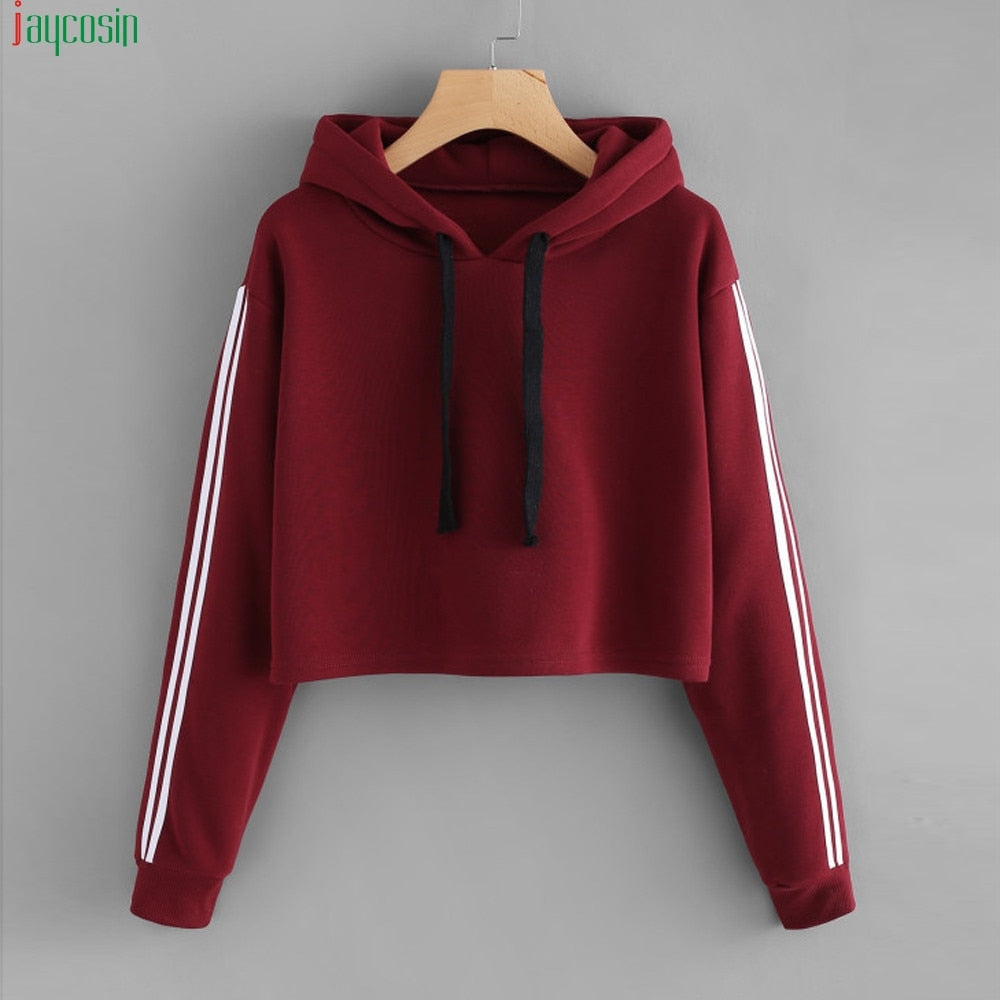 JAYCOSIN fashion cropped sweatshirt women Striped Long Sleeve Hoodie Sweatshirt