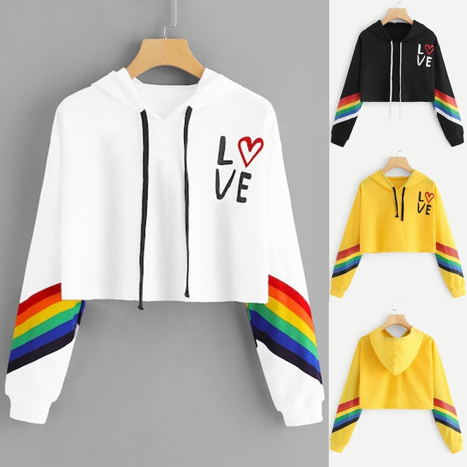 Fashion Female Long Sleeve Hoodie Pullover Sweatshirt Rainbow