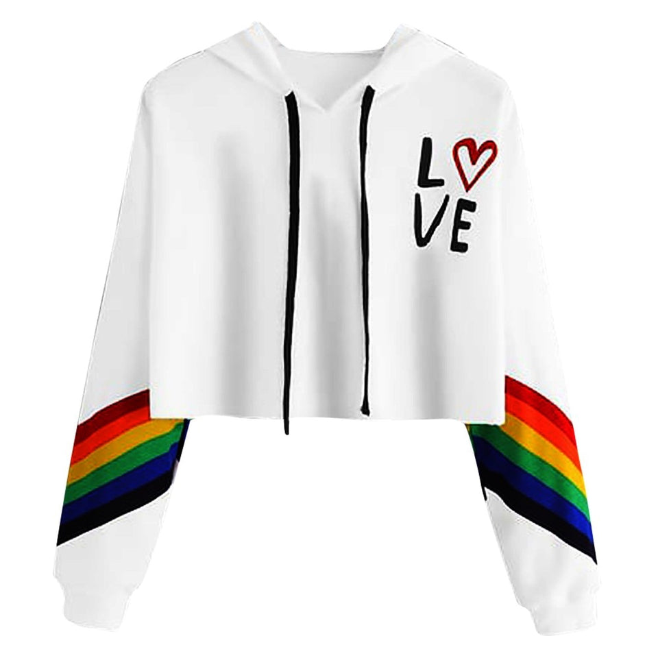 Fashion Female Long Sleeve Hoodie Pullover Sweatshirt Rainbow