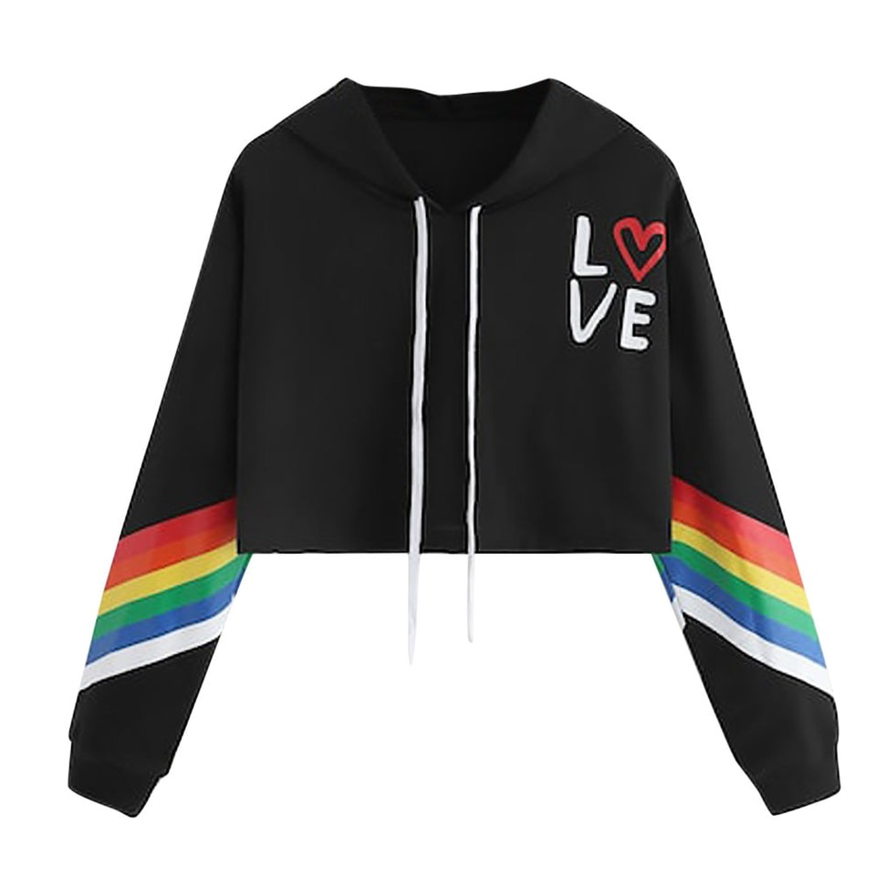Fashion Female Long Sleeve Hoodie Pullover Sweatshirt Rainbow