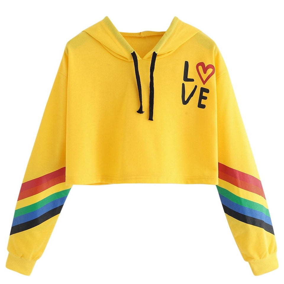 Fashion Female Long Sleeve Hoodie Pullover Sweatshirt Rainbow