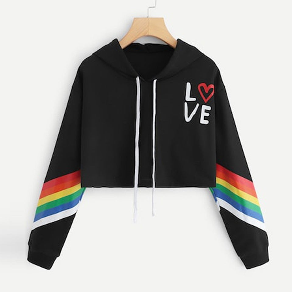 Fashion Female Long Sleeve Hoodie Pullover Sweatshirt Rainbow