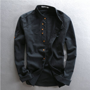 Man Summer Linen Long Sleeve Shirt Chinese Style Vintage Fashion Male Shirts