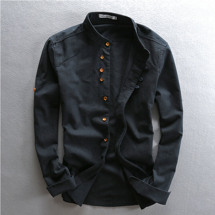 Man Summer Linen Long Sleeve Shirt Chinese Style Vintage Fashion Male Shirts