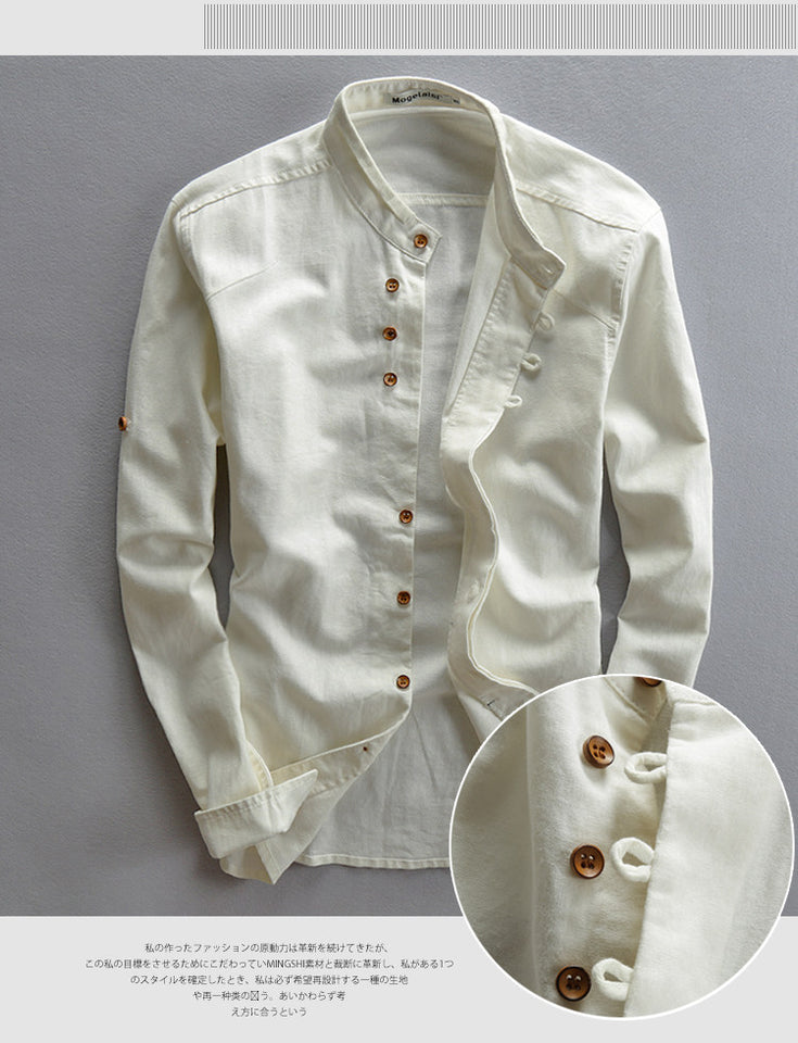 Man Summer Linen Long Sleeve Shirt Chinese Style Vintage Fashion Male Shirts