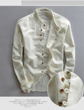 Man Summer Linen Long Sleeve Shirt Chinese Style Vintage Fashion Male Shirts