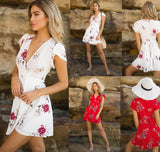 Womens Boho Beach Summer sundress Casual Party Cocktail Short Sleeve Floral Dress