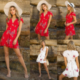 Womens Boho Beach Summer sundress Casual Party Cocktail Short Sleeve Floral Dress