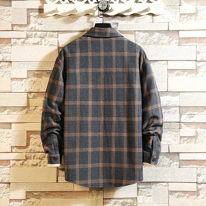 Plaid High Quality Janpan Style  Spring Long Sleeve Shirt Men