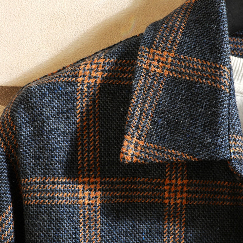 Plaid High Quality Janpan Style  Spring Long Sleeve Shirt Men