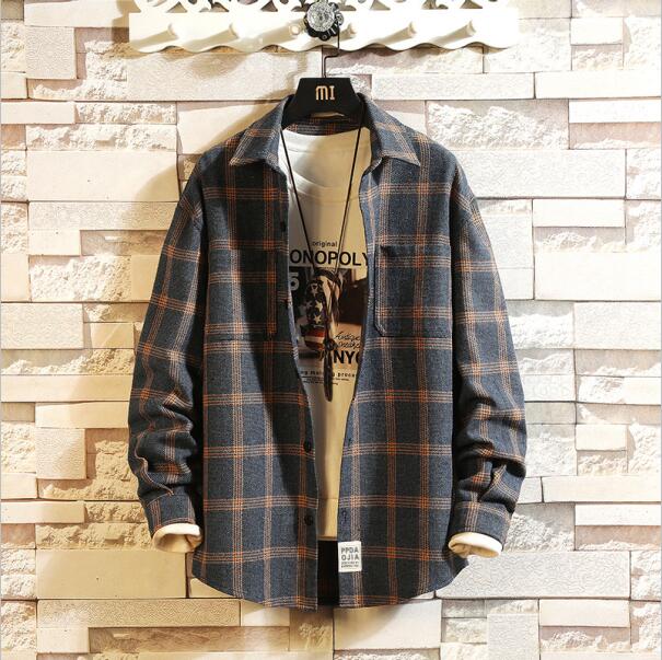 Plaid High Quality Janpan Style  Spring Long Sleeve Shirt Men