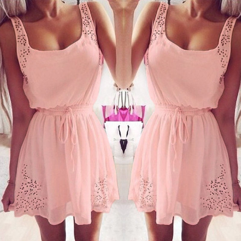 Summer dress Women Korean Casual bandage pink party dress Ladies
