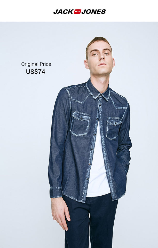 Jack Jones Spring Autumn Men Casual Shirt Cotton Long Sleeve denim Shirt