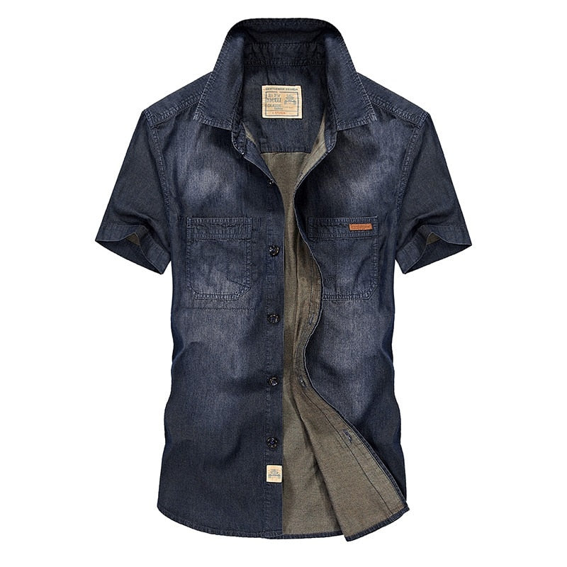 Nianjeep Casual Shirts Solid  High Quality Summer Denim Shirt Men Short Sleeve Casual Shirts