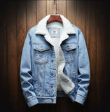 MKASS Men Jacket And Coat Trendy Warm Fleece Denim Jacket 2019 Winter Fashion Mens