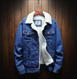 MKASS Men Jacket And Coat Trendy Warm Fleece Denim Jacket 2019 Winter Fashion Mens