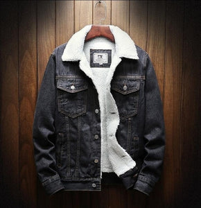 MKASS Men Jacket And Coat Trendy Warm Fleece Denim Jacket 2019 Winter Fashion Mens