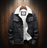 MKASS Men Jacket And Coat Trendy Warm Fleece Denim Jacket 2019 Winter Fashion Mens
