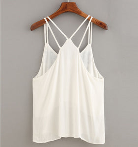 Summer Fashion Women Ladies Sexy Embroidered Sleeveless Tops
