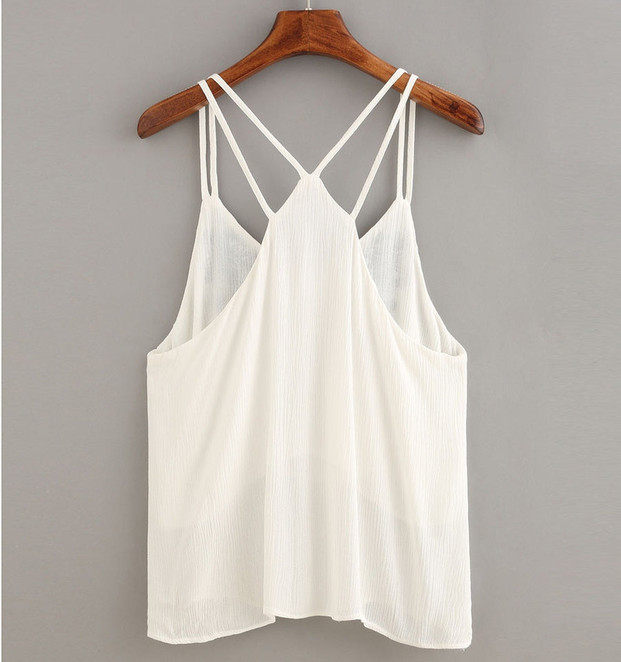 Summer Fashion Women Ladies Sexy Embroidered Sleeveless Tops