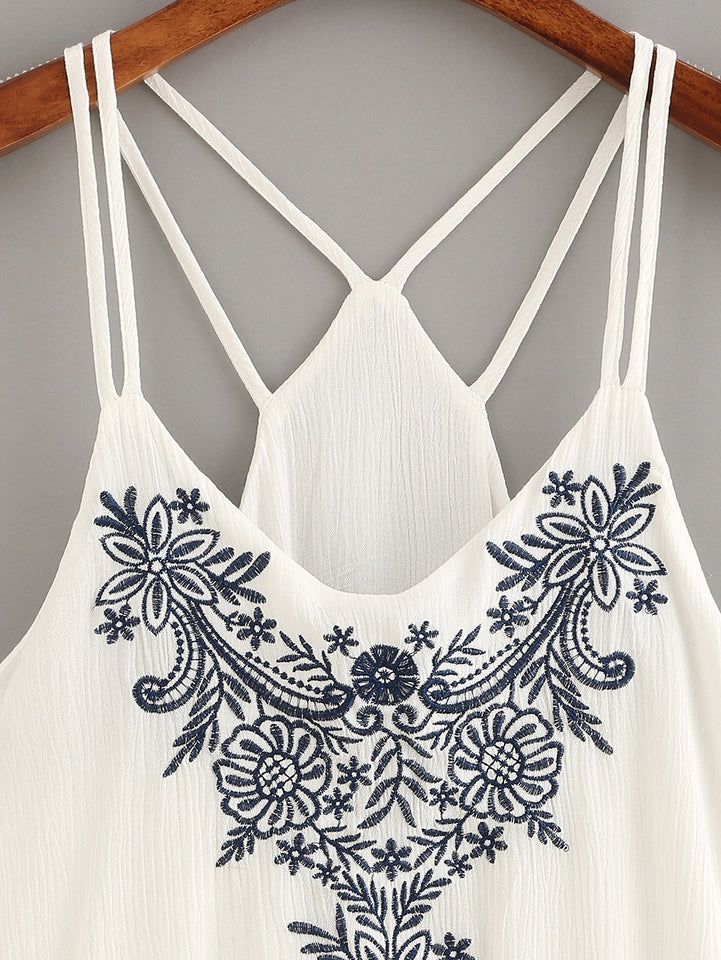 Summer Fashion Women Ladies Sexy Embroidered Sleeveless Tops
