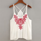 Summer Fashion Women Ladies Sexy Embroidered Sleeveless Tops
