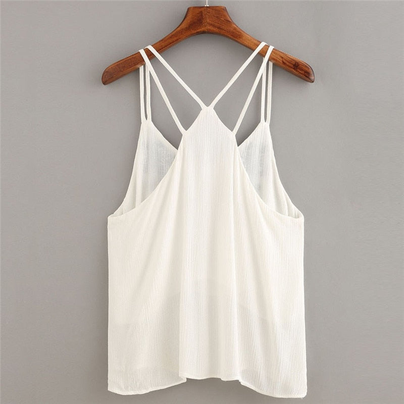 Summer Fashion Women Ladies Sexy Embroidered Sleeveless Tops