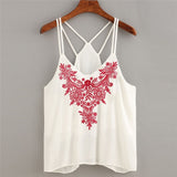 Summer Fashion Women Ladies Sexy Embroidered Sleeveless Tops