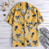 Men Summer Fashion Fruit Print Button Slim Fit Short Sleeve Shirt Man Shirts