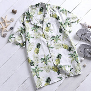 Men Summer Fashion Fruit Print Button Slim Fit Short Sleeve Shirt Man Shirts