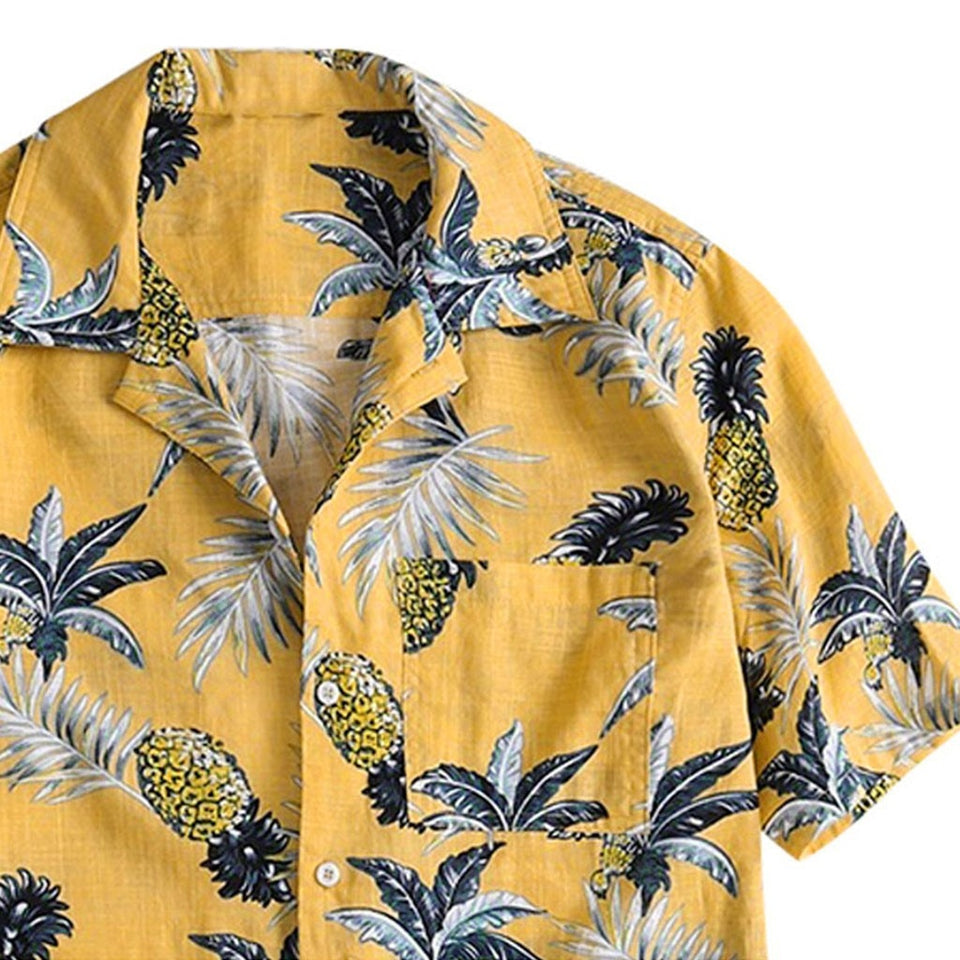 Men Summer Fashion Fruit Print Button Slim Fit Short Sleeve Shirt Man Shirts