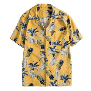 Men Summer Fashion Fruit Print Button Slim Fit Short Sleeve Shirt Man Shirts