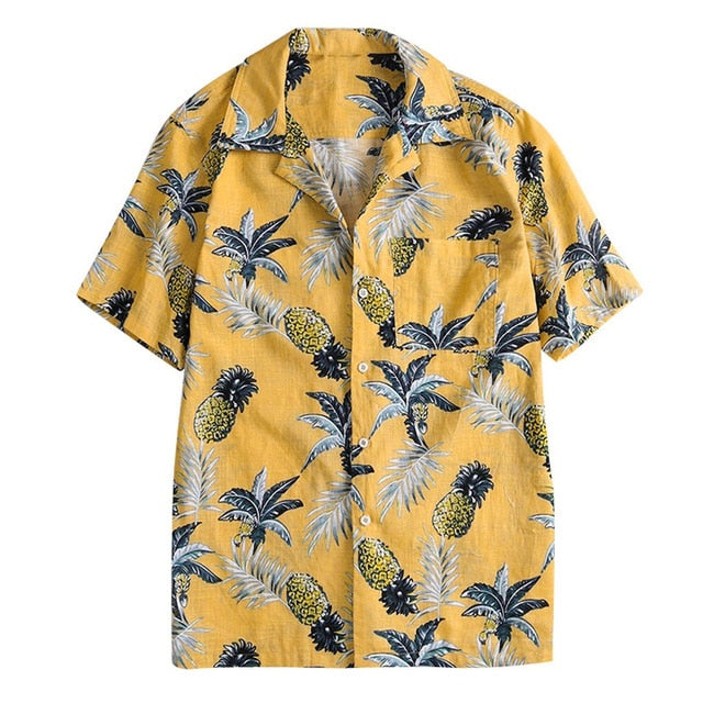 Men Summer Fashion Fruit Print Button Slim Fit Short Sleeve Shirt Man Shirts