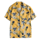 Men Summer Fashion Fruit Print Button Slim Fit Short Sleeve Shirt Man Shirts