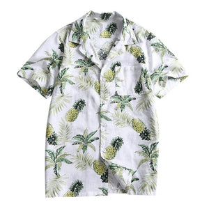 Men Summer Fashion Fruit Print Button Slim Fit Short Sleeve Shirt Man Shirts