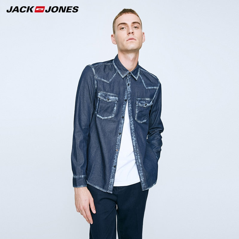 Jack Jones Spring Autumn Men Casual Shirt Cotton Long Sleeve denim Shirt