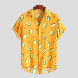 Hawaiian Shirts Mens Funny Avocado Printed Turn Down Collar Short Sleeve Casual Shirts Men