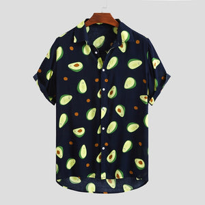 Hawaiian Shirts Mens Funny Avocado Printed Turn Down Collar Short Sleeve Casual Shirts Men