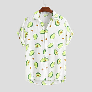 Hawaiian Shirts Mens Funny Avocado Printed Turn Down Collar Short Sleeve Casual Shirts Men