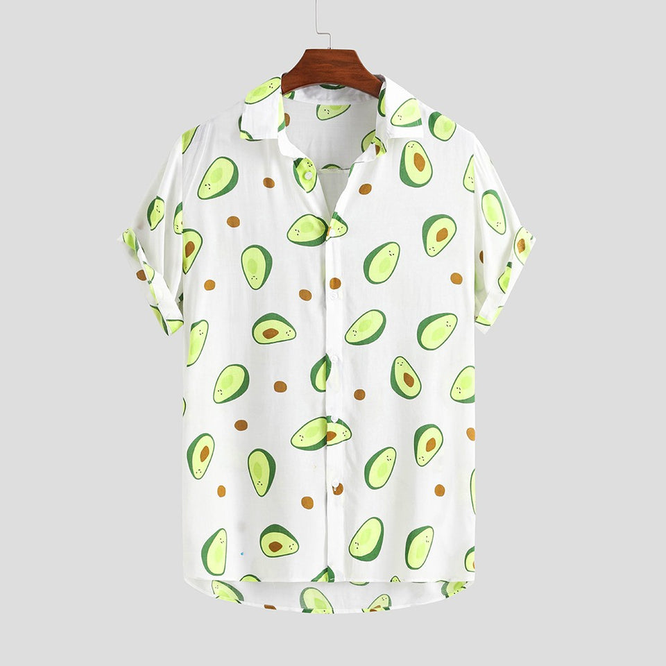 Hawaiian Shirts Mens Funny Avocado Printed Turn Down Collar Short Sleeve Casual Shirts Men