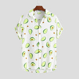 Hawaiian Shirts Mens Funny Avocado Printed Turn Down Collar Short Sleeve Casual Shirts Men