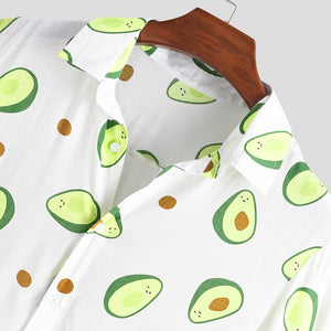 Hawaiian Shirts Mens Funny Avocado Printed Turn Down Collar Short Sleeve Casual Shirts Men