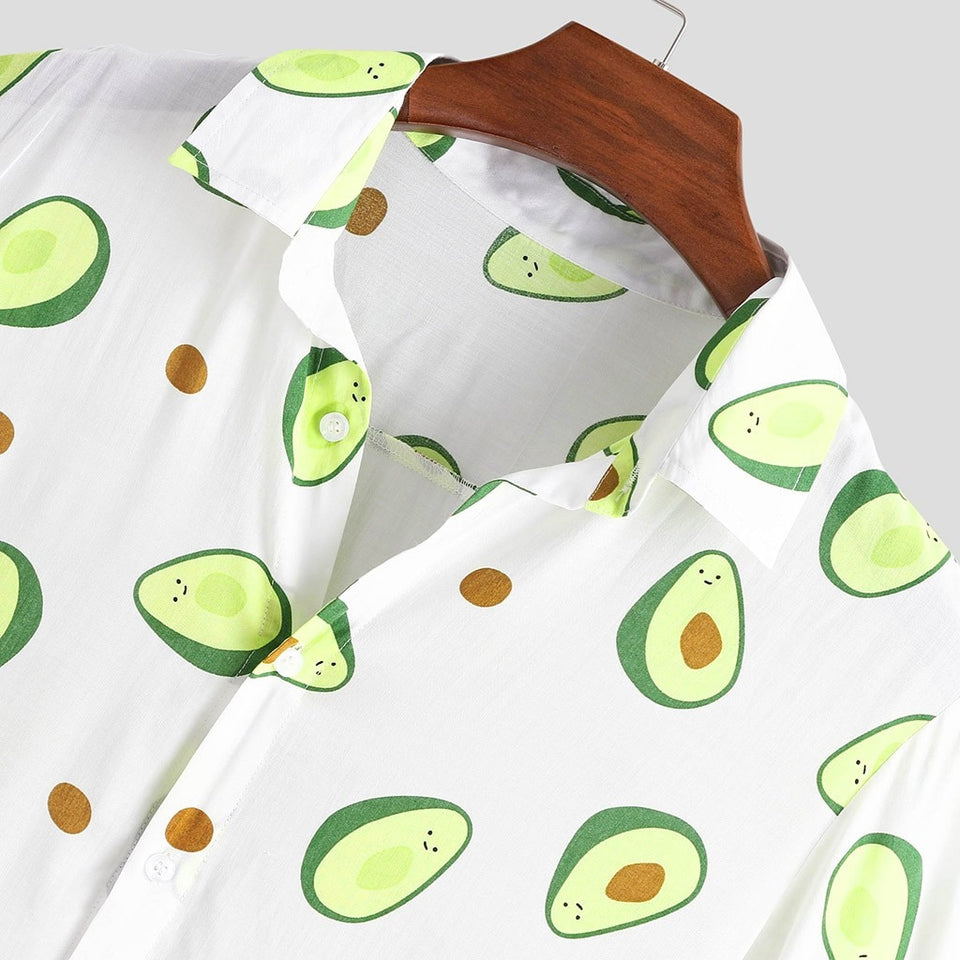 Hawaiian Shirts Mens Funny Avocado Printed Turn Down Collar Short Sleeve Casual Shirts Men