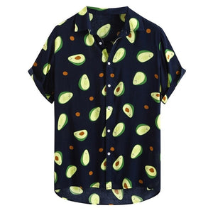 Hawaiian Shirts Mens Funny Avocado Printed Turn Down Collar Short Sleeve Casual Shirts Men