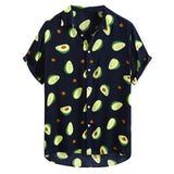 Hawaiian Shirts Mens Funny Avocado Printed Turn Down Collar Short Sleeve Casual Shirts Men