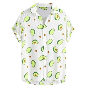 Hawaiian Shirts Mens Funny Avocado Printed Turn Down Collar Short Sleeve Casual Shirts Men