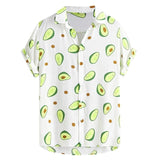 Hawaiian Shirts Mens Funny Avocado Printed Turn Down Collar Short Sleeve Casual Shirts Men